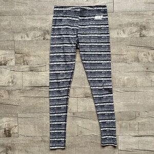 Nike Leg-A-See Printed Black White Boho Striped Cotton Blend Running Leggings M